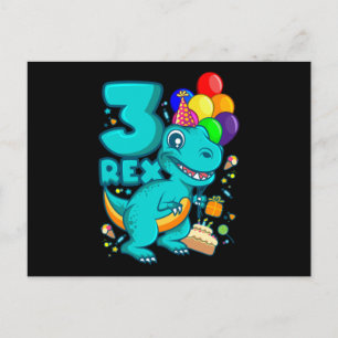 DREI REX 3 Jahre alt 3. Geburtstag Junge Dino Postkarte