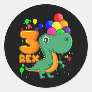 DREI REX 3 Jahre alt 3. Geburtstag Junge Dino Runder Aufkleber
