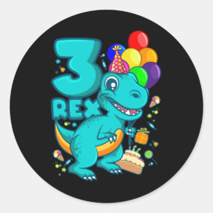 DREI REX 3 Jahre alter 3. Geburtstag Boy Dino Runder Aufkleber