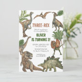 Drei Rex 3 Jahre Geburtstag Dinosaurier Einladung (Stehend Vorderseite)