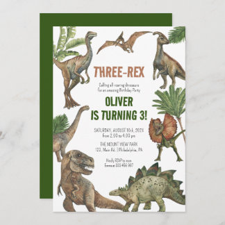 Drei Rex 3 Jahre Geburtstag Dinosaurier Einladung