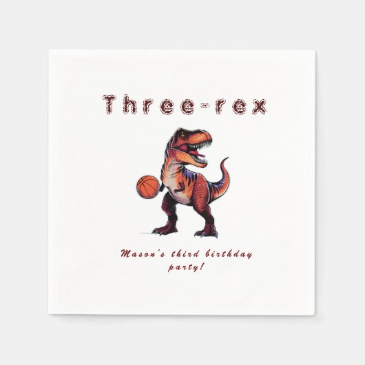 Drei-Rex Basketball Dino Geburtstag Serviette (Vorderseite)