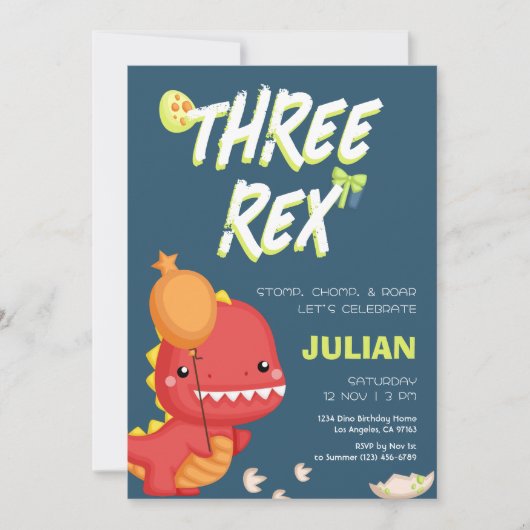 DREI REX Dino Kindergeburtstag Einladung (Vorderseite)