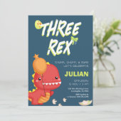 DREI REX Dino Kindergeburtstag Einladung (Stehend Vorderseite)