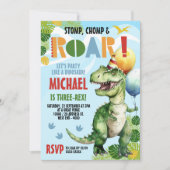 Drei-Rex Dinosaur-Geburtstagsparty Einladung (Vorderseite)