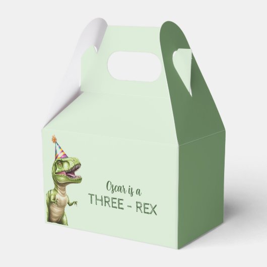 Drei-Rex Dinosaur-Geburtstagsparty | Green Geschenkschachtel (Vorderseite)