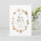 Drei Rex Dinosaurier 3. Geburtstag Einladung (Stehend Vorderseite)