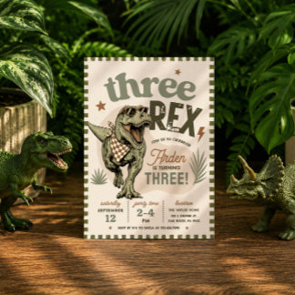Drei Rex Dinosaurier 3. Geburtstagseinladung Einladung