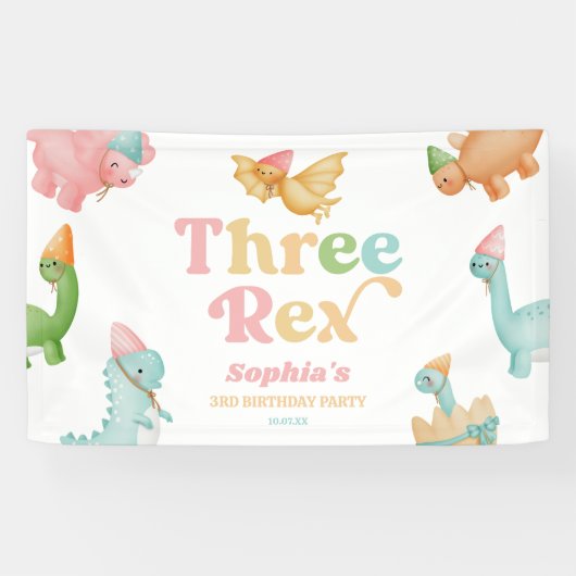 Drei Rex Dinosaurier 3. Geburtstagspartei Banner (Horizontal)
