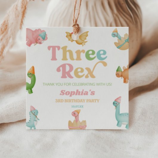 Drei Rex Dinosaurier 3. Geburtstagspartei Geschenkanhänger