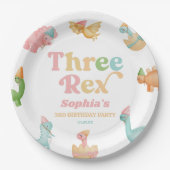 Drei Rex Dinosaurier 3. Geburtstagspartei Pappteller (Vorderseite)