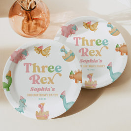 Drei Rex Dinosaurier 3. Geburtstagspartei Pappteller