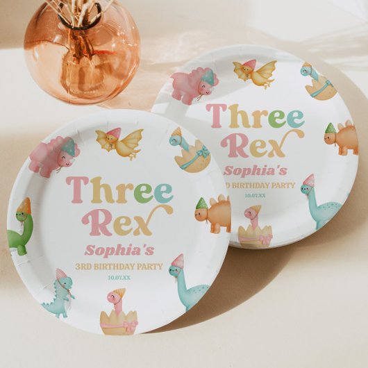 Drei Rex Dinosaurier 3. Geburtstagspartei Pappteller