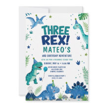 Drei Rex-Dinosaurier Blaue Wasserfarbe 3. Geburtst