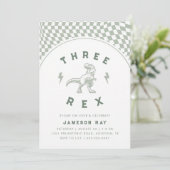 Drei-Rex-Dinosaurier-Brüll-Junge-grüner-Geburtstag Einladung (Stehend Vorderseite)