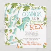Drei Rex-Dinosaurier Einladung (Vorne/Hinten)