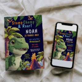 Drei Rex Dinosaurier Einladung zum Geburtstag