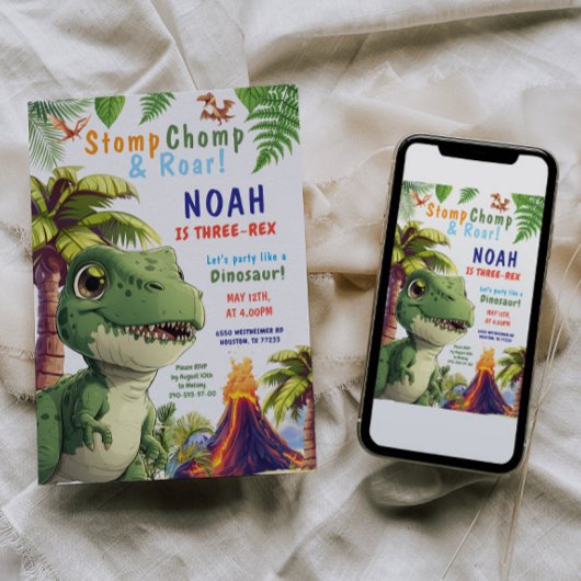 Drei Rex Dinosaurier Einladung zum Geburtstag