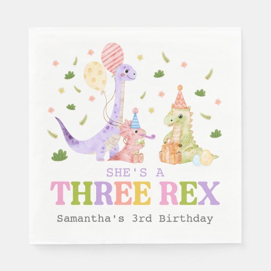 Drei Rex-Dinosaurier-Geburtstag Serviette (Vorderseite)