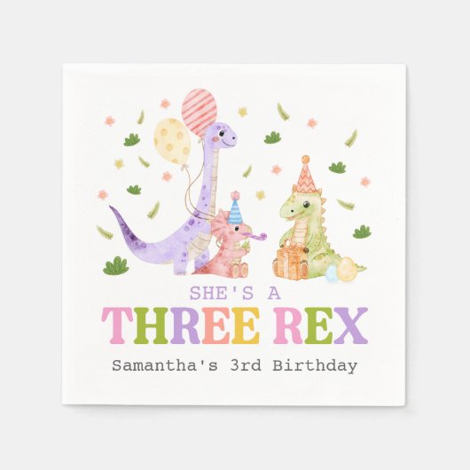 Drei Rex-Dinosaurier-Geburtstag Serviette (Vorderseite)