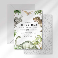 Drei Rex Dinosaurier Geburtstagseinladung