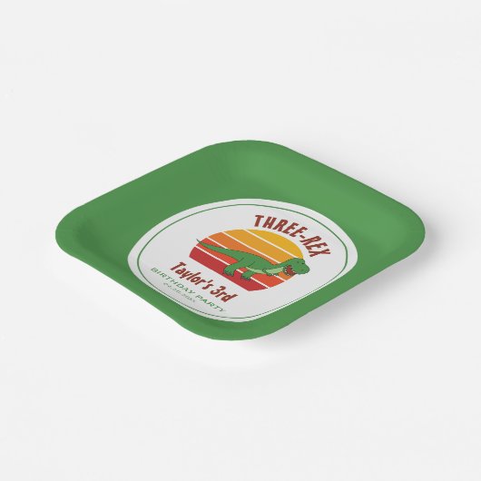 Drei Rex Dinosaurier Gender Neutral Fun 3. Geburts Pappteller (Gewinkelt)