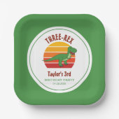 Drei Rex Dinosaurier Gender Neutral Fun 3. Geburts Pappteller (Vorderseite)