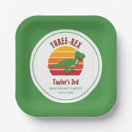 Drei Rex Dinosaurier Gender Neutral Fun 3. Geburts Pappteller