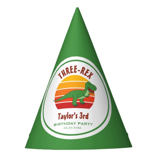 Drei Rex Dinosaurier Gender Neutral Fun 3. Geburts Partyhütchen (Vorderseite)