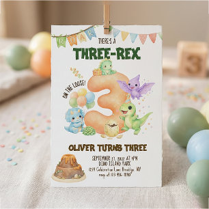 Drei-Rex-Dinosaurier Süßer Dino 3. Geburtstag Einladung