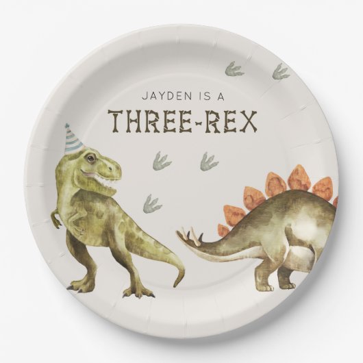 Drei-Rex-Dinosaurier-T-Rex-3.-Geburtstag Pappteller (Vorderseite)