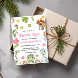 Drei Rex Einladung Girl Dinosaur Geburtstag