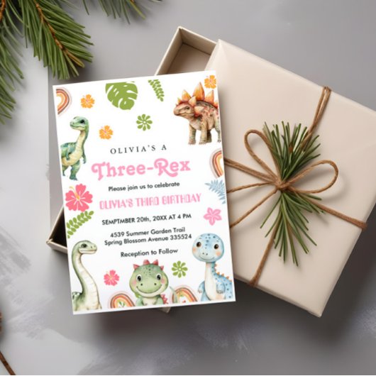 Drei Rex Einladung Girl Dinosaur Geburtstag