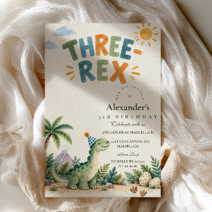 Drei Rex Geburtstag Süße Wasserfarbe Dinosaurier Einladung