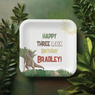 Drei Rex Geburtstag Wasserfarbe Dino Papierplatte Pappteller