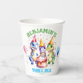 Drei rex niedliche Dinosaurier Geburtstagsgeschirr Pappbecher (Rückseite)