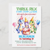 Drei rex niedliche Dinosaurier Geburtstagsparty Einladung (Vorderseite)