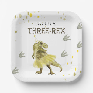 Drei Rex & Yellow Tutu Geburtstagsparty Papier Pla Pappteller