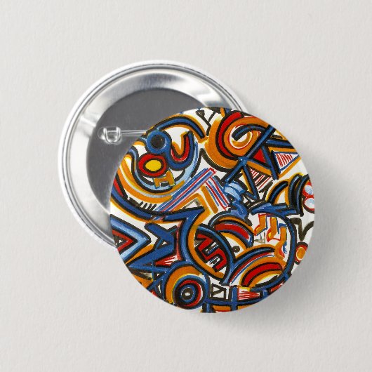 Drei Ring-Zirkus-Moderne Kunst-bunte handgemalte Button (Vorne & Hinten)