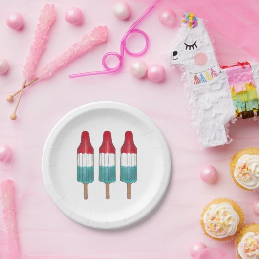 Drei Rocket-Pop 4. Juli Red White Blue Popsims Pappteller (Party)