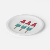 Drei Rocket-Pop 4. Juli Red White Blue Popsims Pappteller (Schrägansicht)