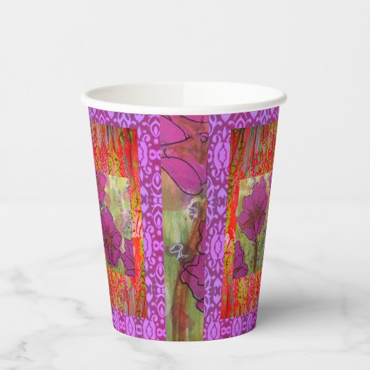 Drei rosa Blume 2 Pappbecher (Links)