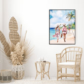 Drei rosa Cowgirl Tropical Island Poster