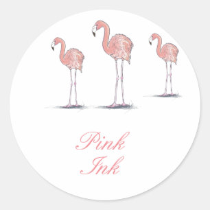 Drei rosa Flamingos farbige Abbildung Runder Aufkleber