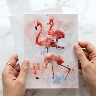 Drei rosa Flamingos im Wasserfarben-Kunstprint Mitteilungskarte