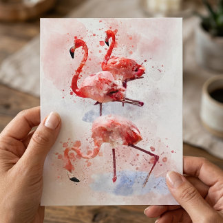 Drei rosa Flamingos im Wasserfarben-Kunstprint Postkarte