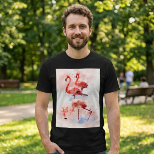 Drei rosa Flamingos im Wasserfarben-Kunstprint T-Shirt