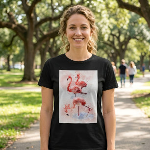 Drei rosa Flamingos im Wasserfarben-Kunstprint T-Shirt
