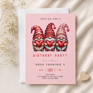 Drei rosa Gnome 3. Geburtstag Einladung