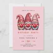 Drei rosa Gnome 3. Geburtstag Einladung (Vorderseite)